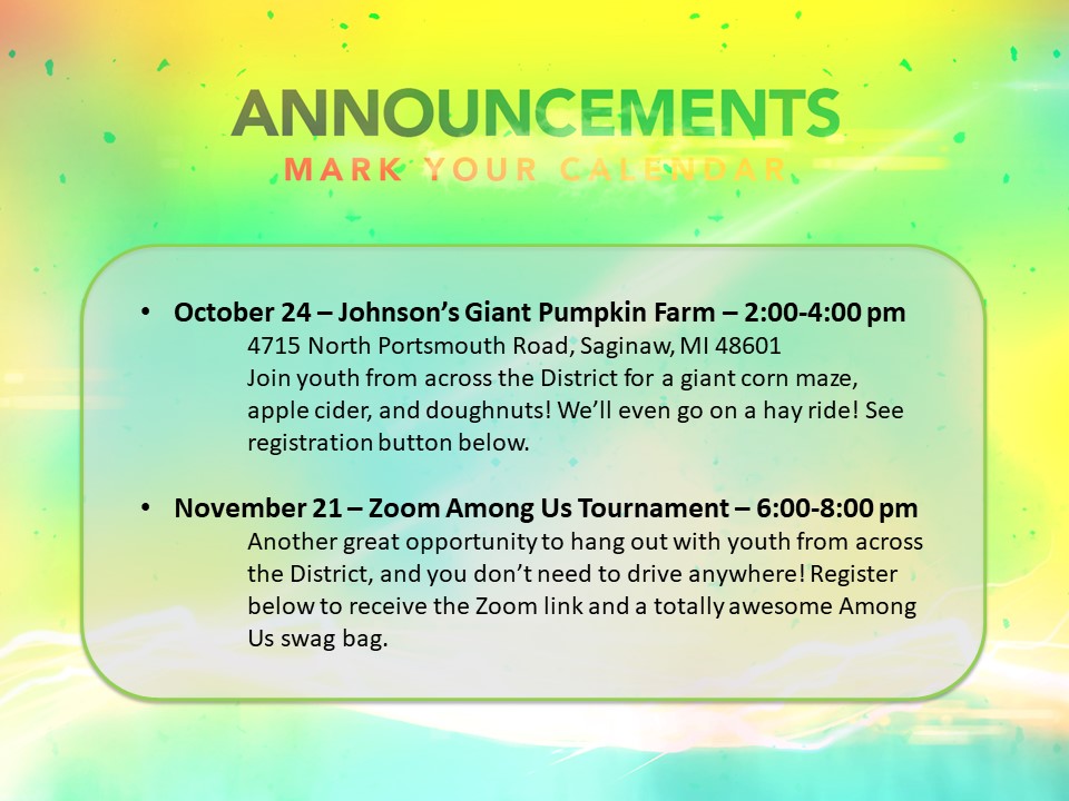 Fall 2021 Calendar of Events